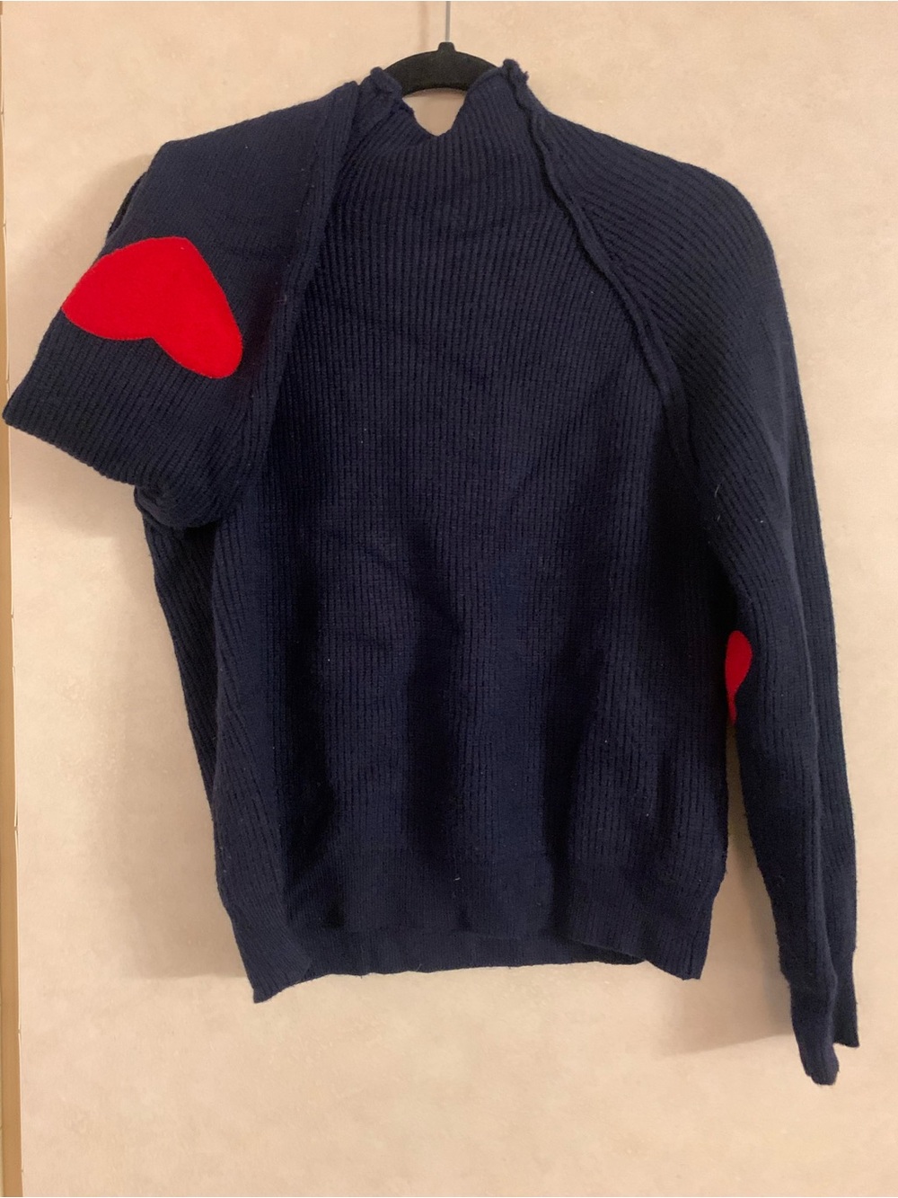 Navy Knit Sweater with heart elbow patch detail